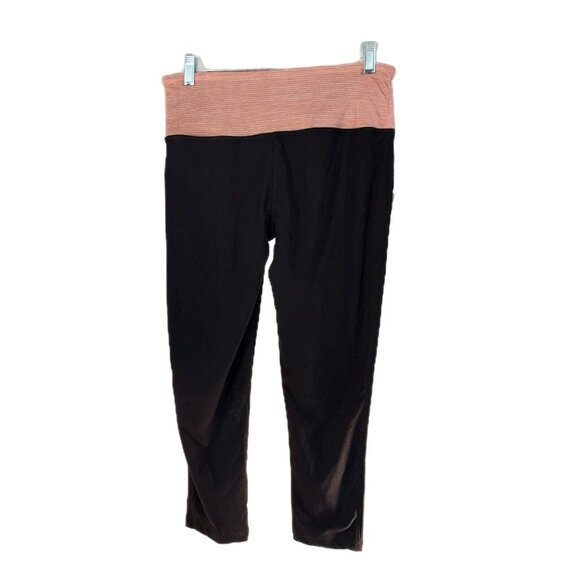 yogo Pants - Yoga Moisture Wicking Black Crop Leggings With Peach Band Size Medium Women's